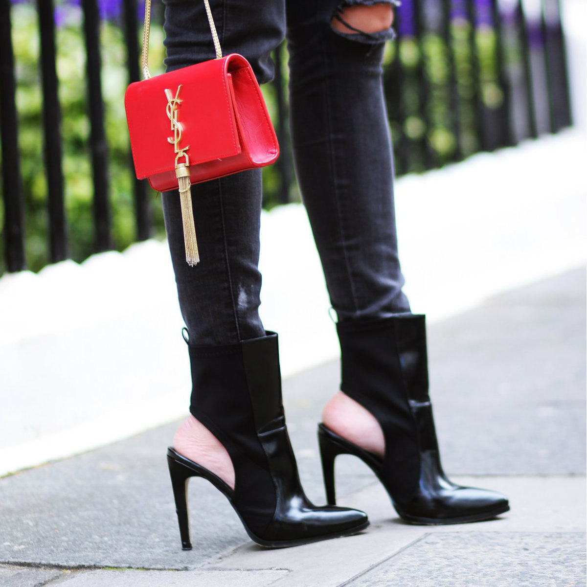 Saskia Stiletto Ankle Boots With Cut Out Heel - Bag Envy